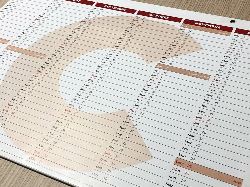 Calendrier contrecollé ou de banque